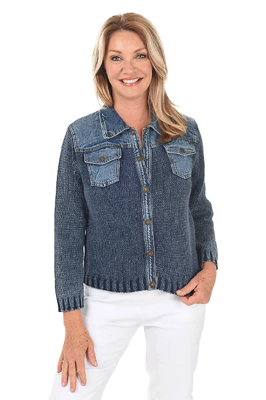 Trending Items Button-Front Denim Sweater Jacket