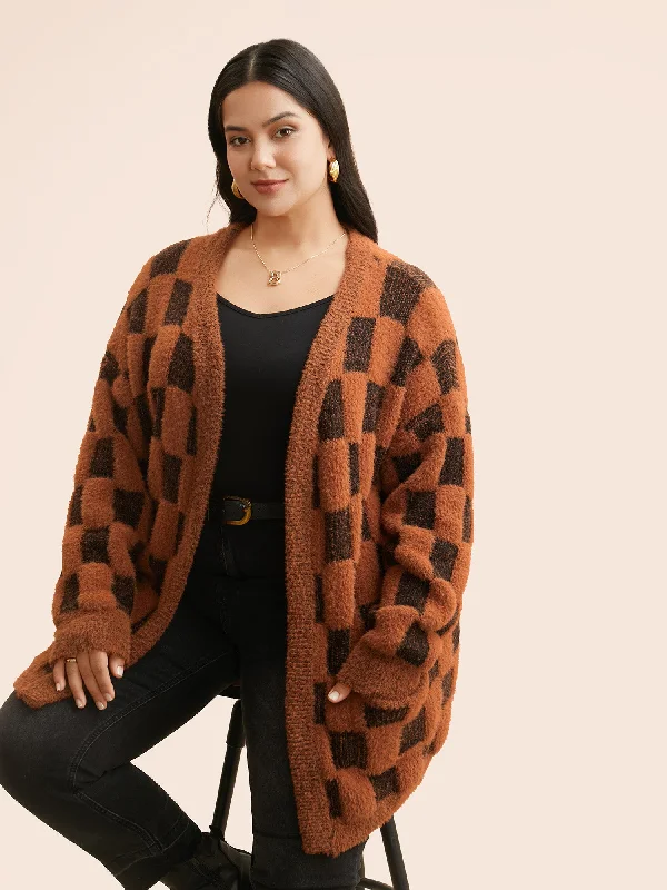 Fashionista Favorites Plaid Fluffy Patched Pocket Cardigan