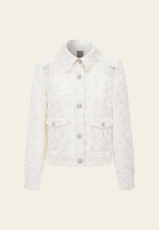 Catch Every Fashion Trend Panelled Embroidered Lace Mesh Jacket