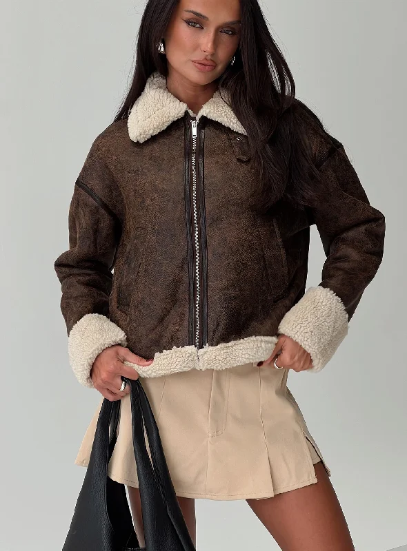 Trendy Clothing Sale Zephyria Shearling Jacket Brown