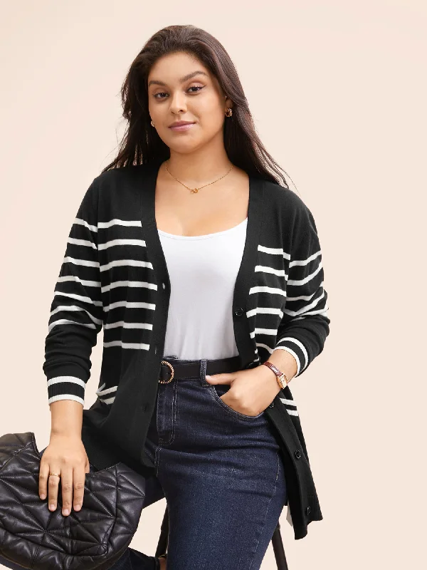 Now On Sale For Chic Urban Styles Striped V Neck Button Up Pocket Cardigan