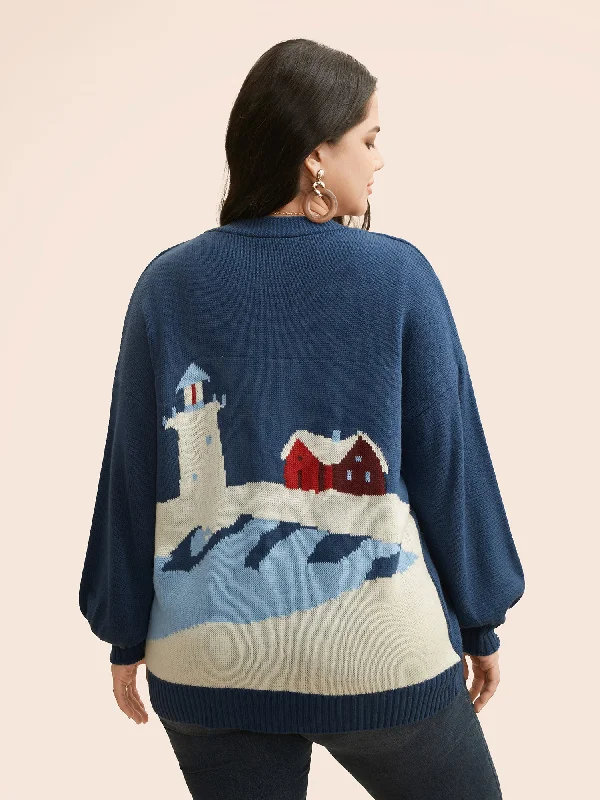 Women's Fashionable Attire For Work Limited-Time Offer Landscape Pattern Drop Shoulder Sleeve Cardigan Women's Fashionable Attire For Work Limited-Time Offer Landscape Pattern Drop Shoulder Sleeve Cardigan