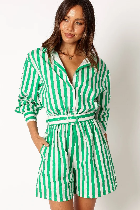 Huge Price Cut Gloria Playsuit - Green Stripe