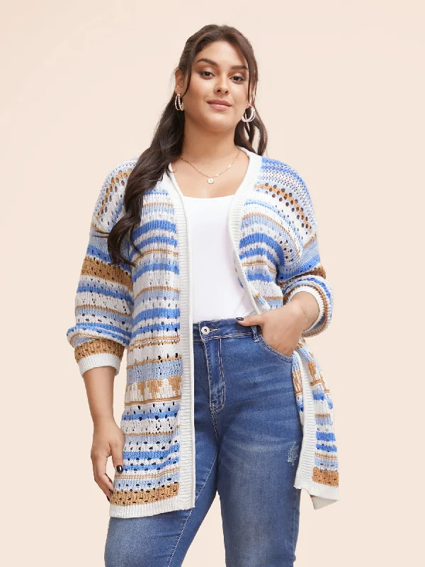 Flash Sale Cotton Contrast Striped Cut Out Cardigan