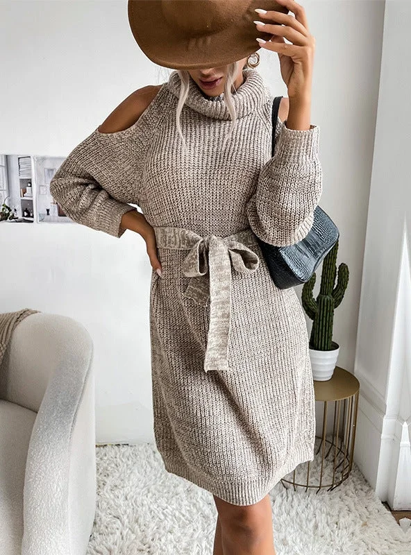 Travel Essentials TastyHottie - FASHION OPENWORK TURTLE NECK SWEATER DRESS