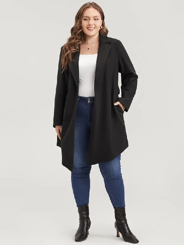 Hot Deals Solid Open Front Belted Asymmetrical Hem Blazer