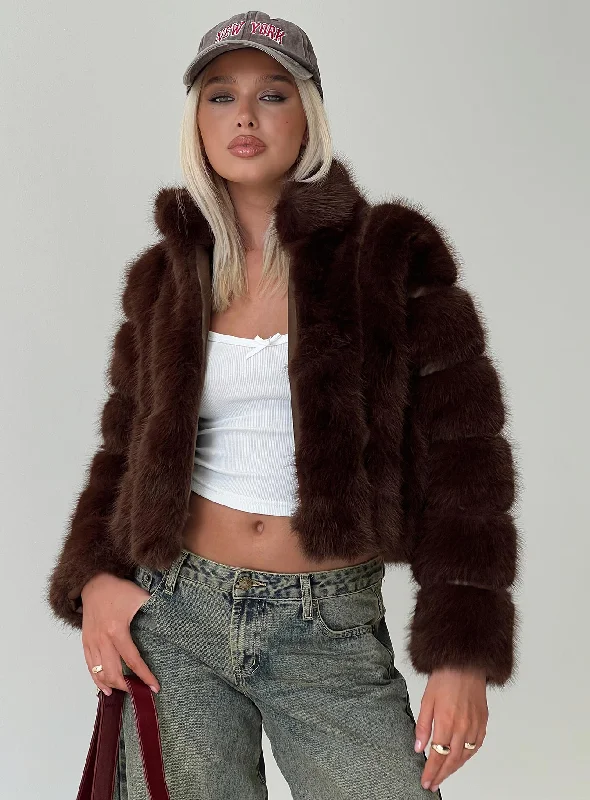 Pastel Styles Mr Big Faux Fur Jacket Chocolate Brown