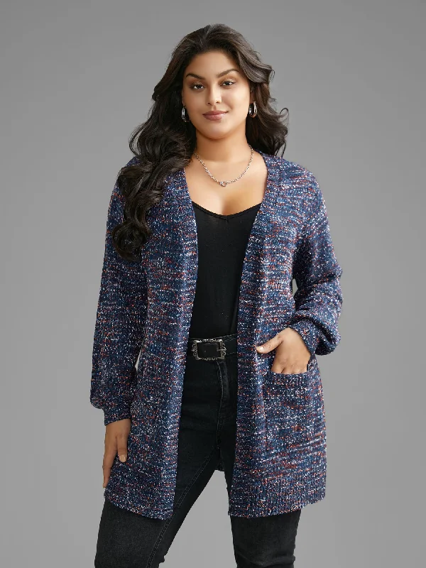 Women's Garments Seasonal Trends Contrast Heather Texture Patch Pocket Cardigan