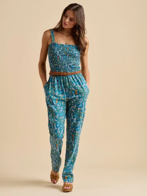 Final Clearance Teal Shoreline Meadow Jumpsuit