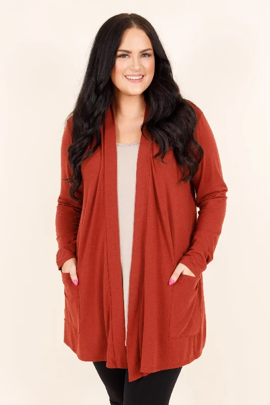 Feminine Charm Kindness and Compassion Cardigan, Dark Rust