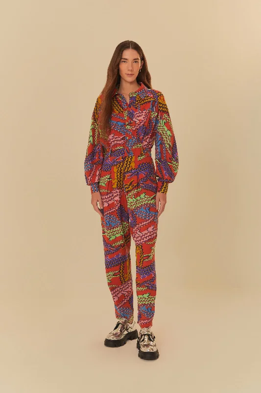 Art Deco Geometric Pattern Look FARM ALLIGATOR JUMPSUIT