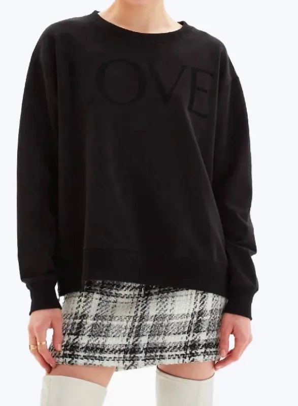 Daily Deals Love Side Zip Straight Crewneck Sweatshirt In Black