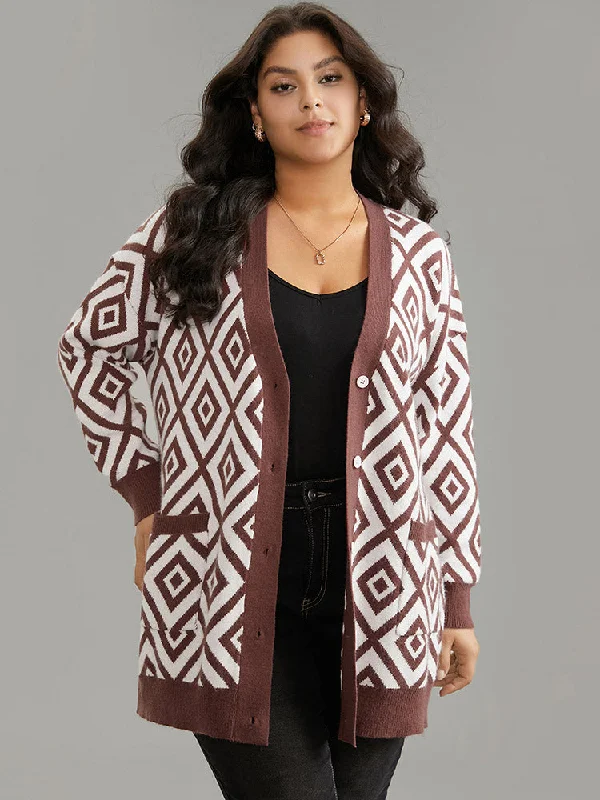 Elegant Style Supersoft Essentials Geometric Button Through Cardigan