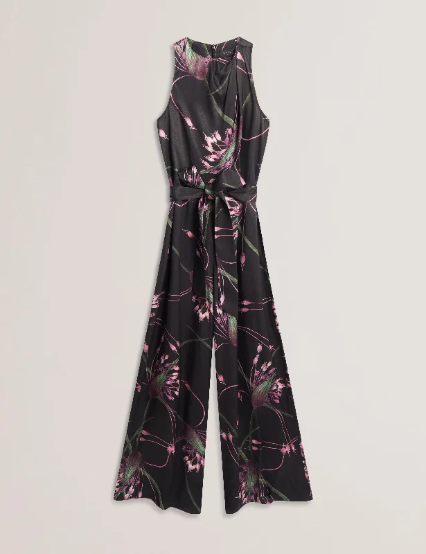 Budget-Friendly Fashion Beckkie Printed Wide Leg Jumpsuit With Pleat Black