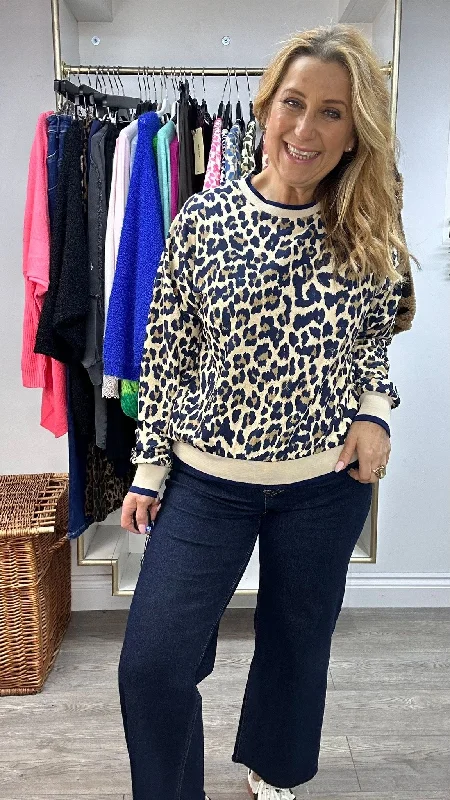 Navy large print leopard