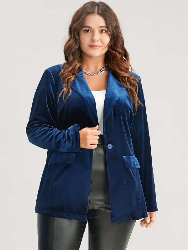 Holiday Attire Sale Solid Button Flap Pocket Velvet Blazer