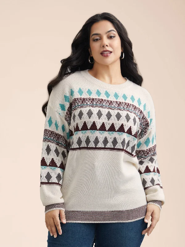 Seasonal Sale Color-Collision Textured Knit Pullover